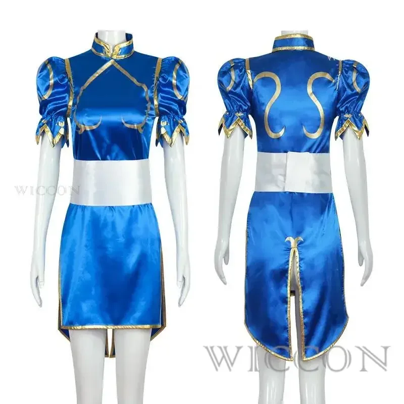 Game Street Fighter Chun-Li cosplay costumes Chinese swimsuit style cheongsam wigs and accessories for women fighting costumes