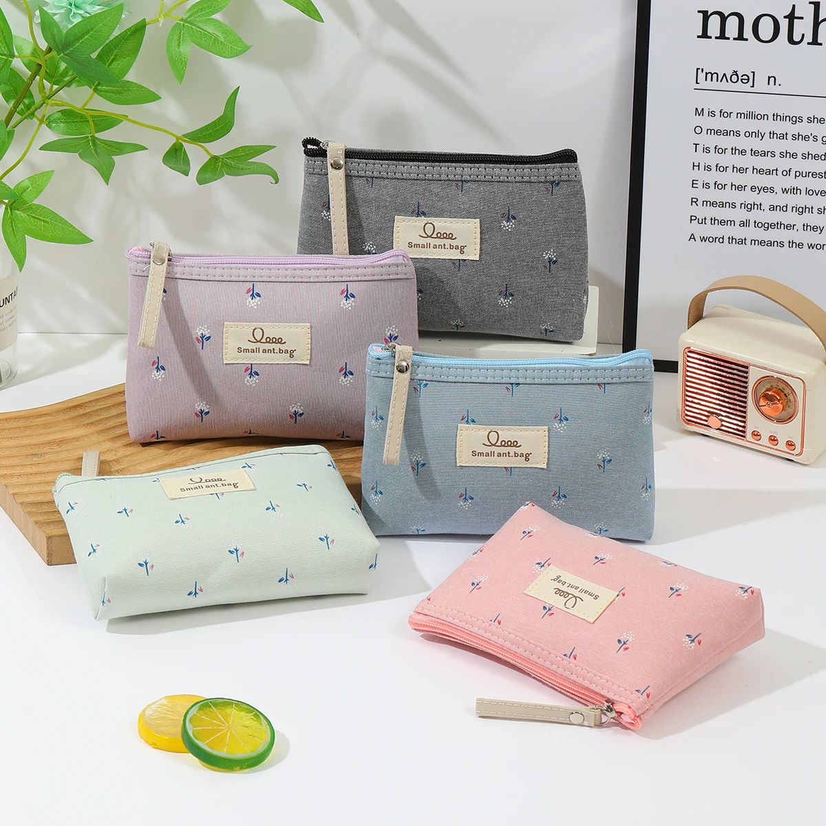 Instagram Style Canvas Makeup Bag Printed Women's Portable Student Pencil Case Travel Storage Toiletries Bag