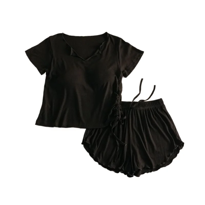 

Two-piece Set Summer Short Sleeve Sexy Pure Lust Loungewear Modal Internet Celebrity Strap with Chest Pad Pajamas Women's Suit