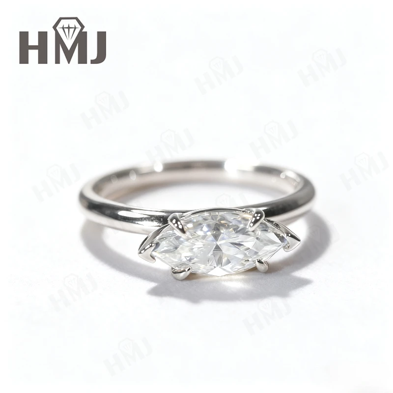 Bague en diamant Moissanite pour femmes, or 18 carats, couleur D, clarté VVS1, 6 broches, forme Marquise, 10K 14K S925, bijoux de mariage de haute qualité