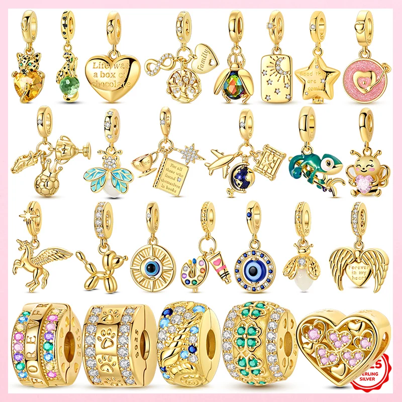 

Original Charm Bead Pendent 925 Silver Gold Series Butterfly Firefly Earth Airplane Charm Fit Bracelet Bangle Woman Jewelry Gift