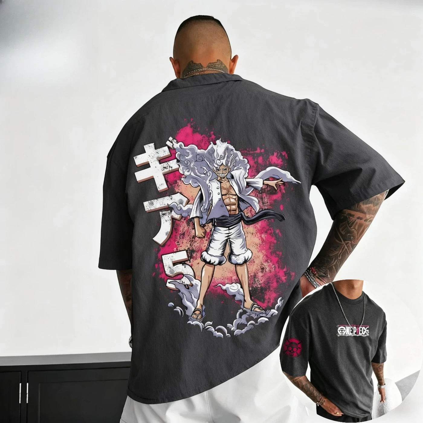 원피스 조이보이 남녀공용 2026 신상 여름 애니메이션 양면 프린트 미국 힙합 트렌디 캐주얼 부모 자녀 상의