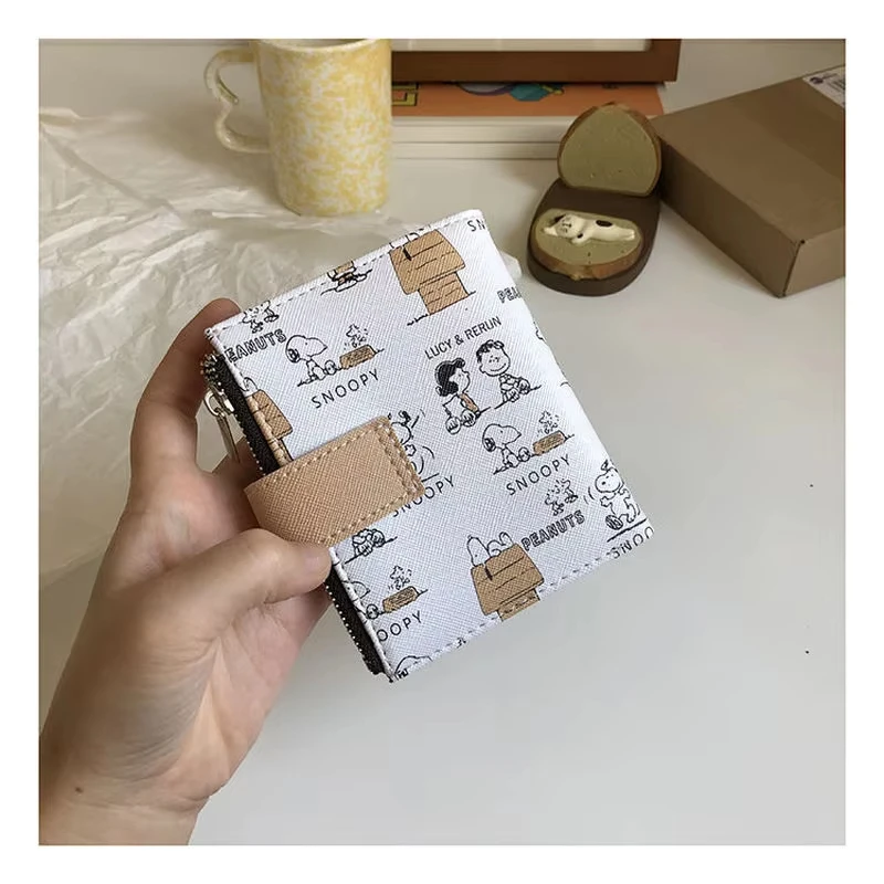 Cute Snoopy Purse Anime Cartoon Short Coin Wallet High Value Zipper Student ID Holders Multi Slot Bag Women Men Birthday Gifts view 2