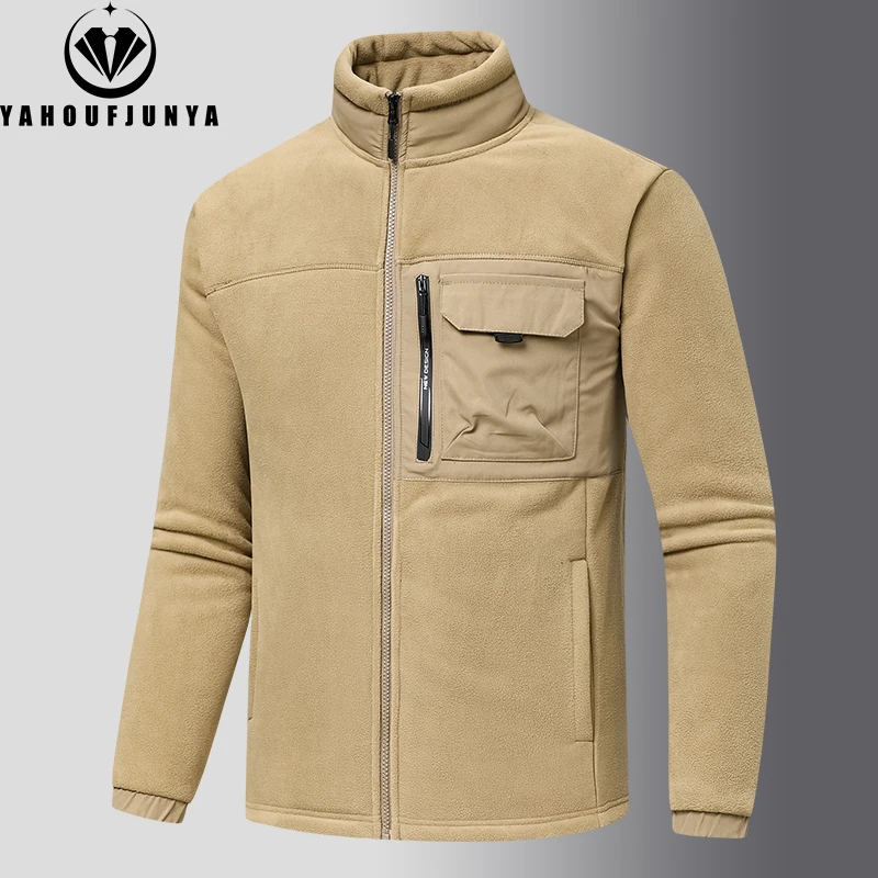 

Autumn Men Fleece Solid Warm Stand-up Collar Jacket Men Winter Windproof Outdoor Leisure Fashion Loose Jacket Coat Male Clothing