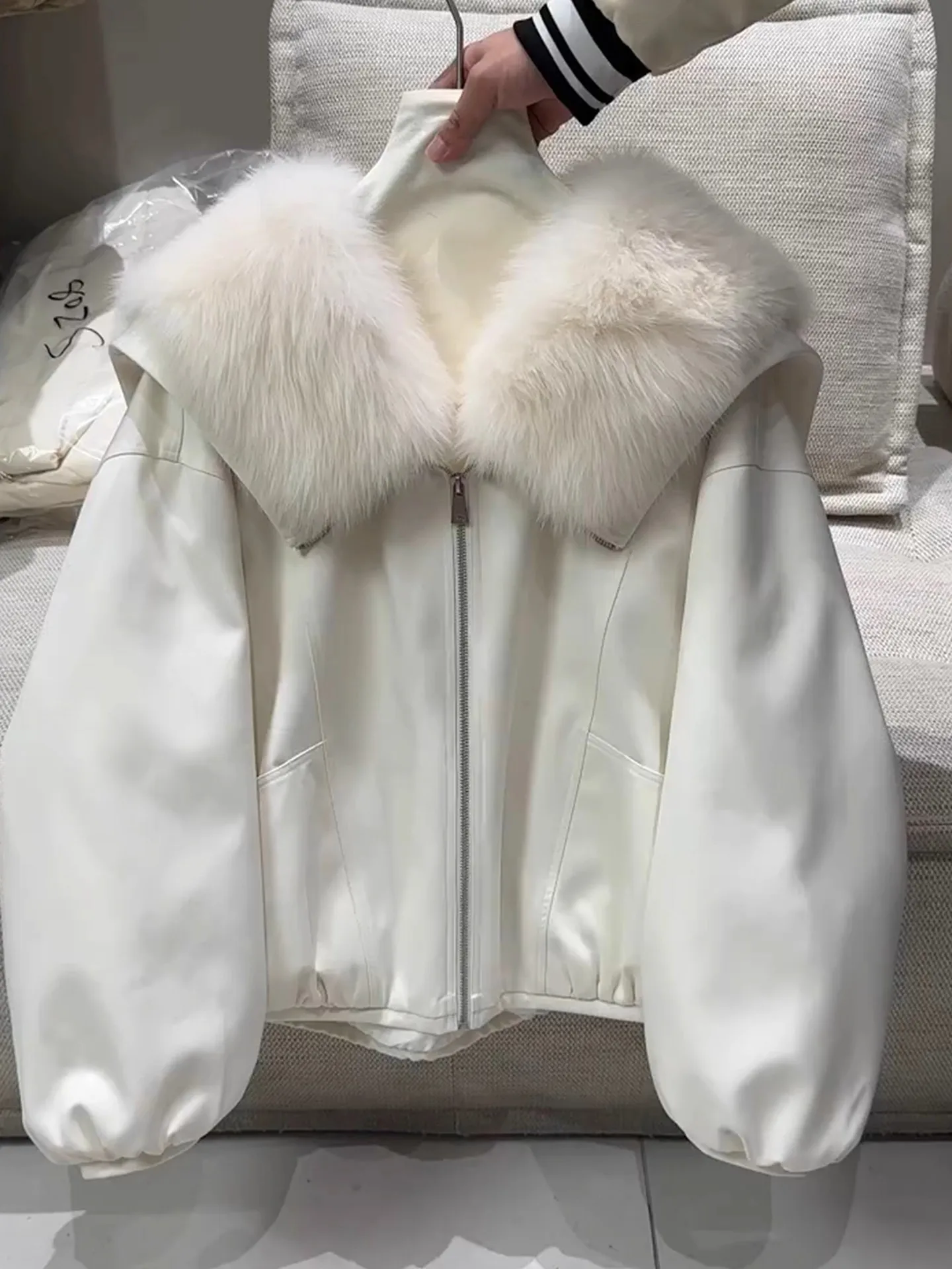 

White Fur Collar ort Thiened Women's down Jaet Winter Faion Slimming Outerwear Korean Sle Commute Casual Knitted
