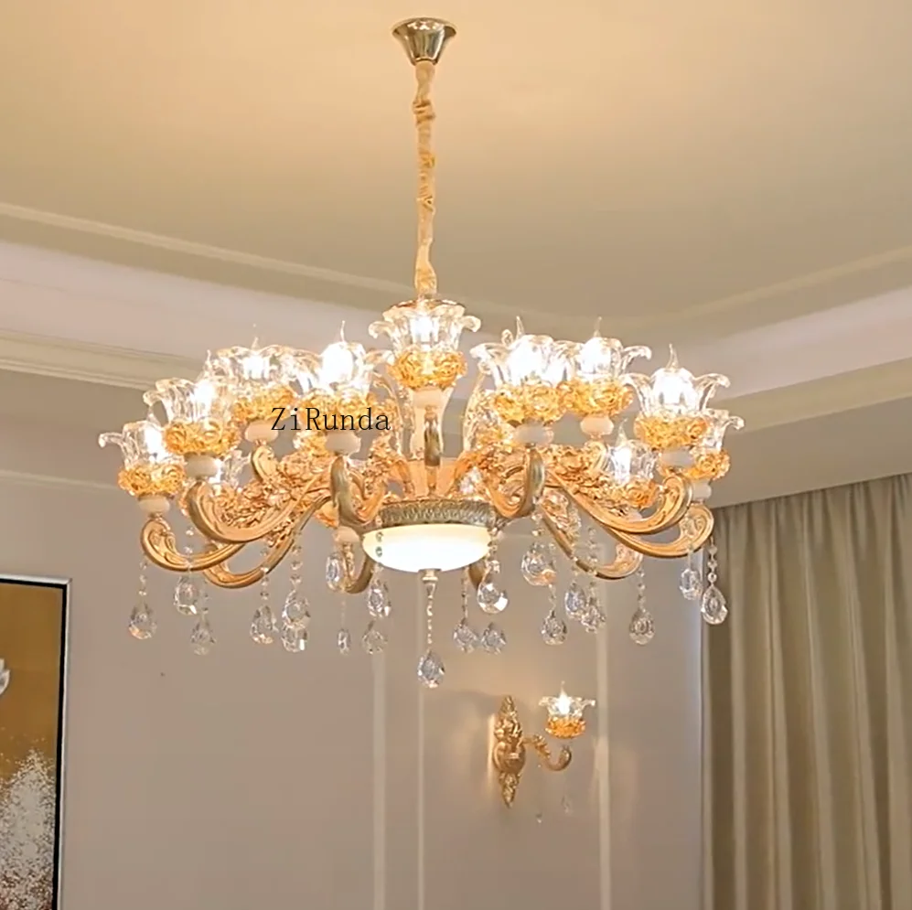 ثريا كريستال، ثريا من سبائك الزنك على شكل زهرة، مصباح سقف مرتفع في غرفة المعيشة والدراسة