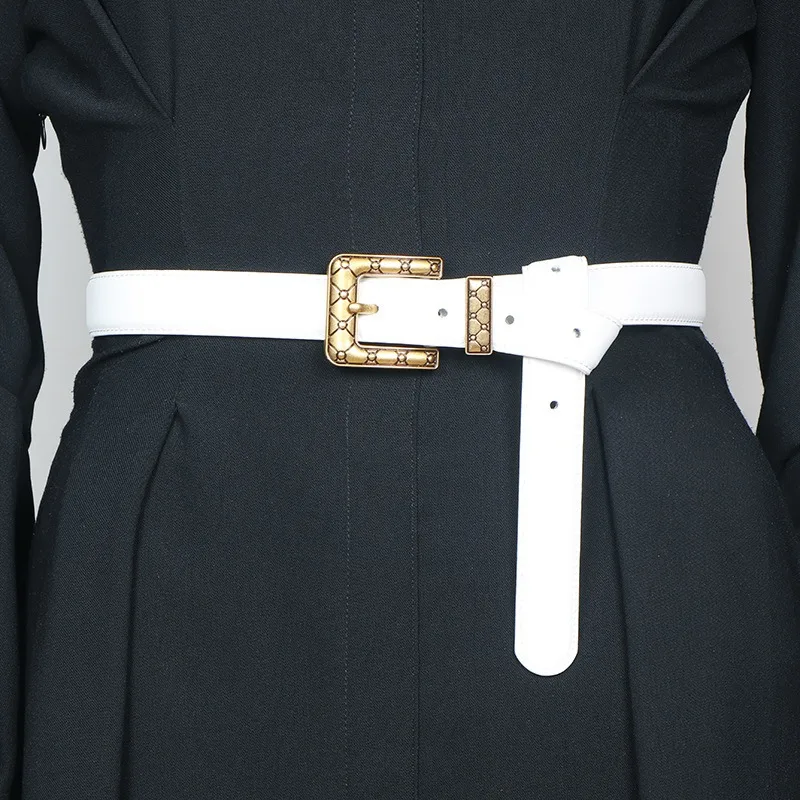 أحزمة جلدية فاخرة للنساء أحزمة خصر رفيعة غير رسمية لفساتين الجينز وأحزمة بإبزيم معدني كلاسيكي #5