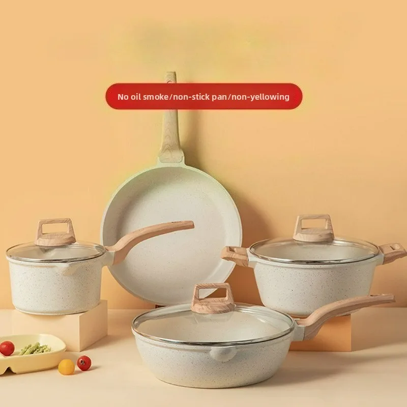 Maifan Stone Pot Set Household Non-stick Pot Wok Pan Combination Set Stove Electric Workable 4pcs Cookware Set Gifts