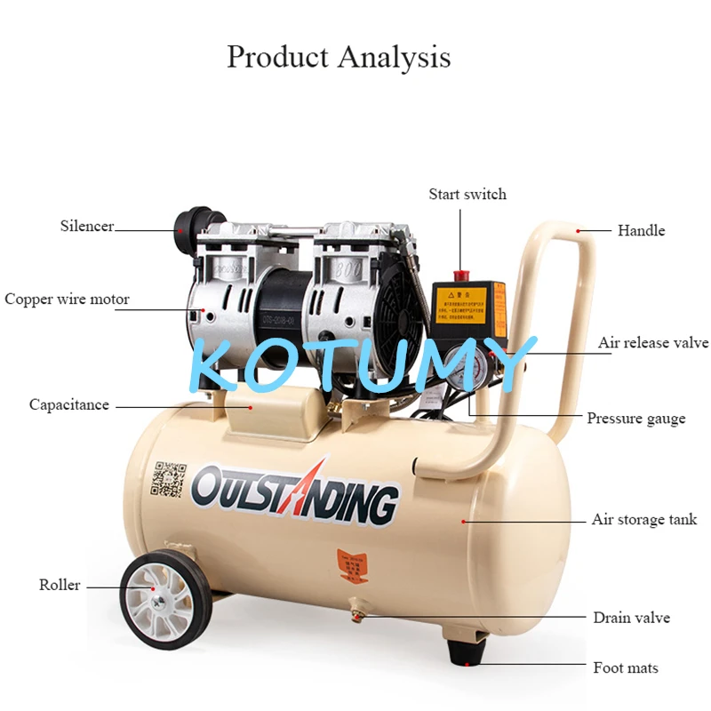 220V 8L Industrial Air Compressor Silent Oil-Free Air Compressor High-pressure Air Pump Low noise Car Air Compressor