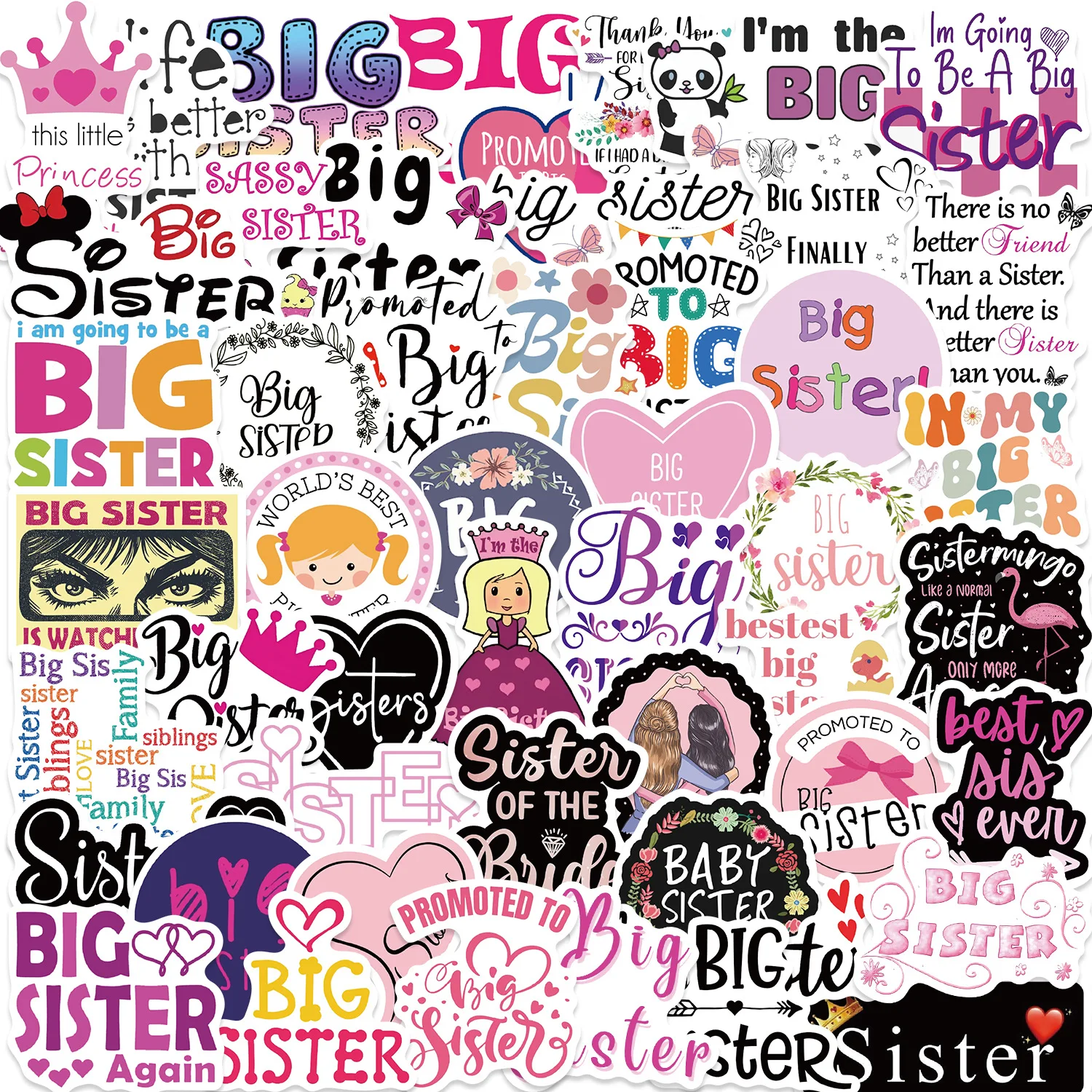 

50 шт. розовые креативные наклейки «Большая сестра» для ручного счета, материал для ноутбука, багажа, скейтборда, сделай сам, граффити, водонепроницаемые наклейки