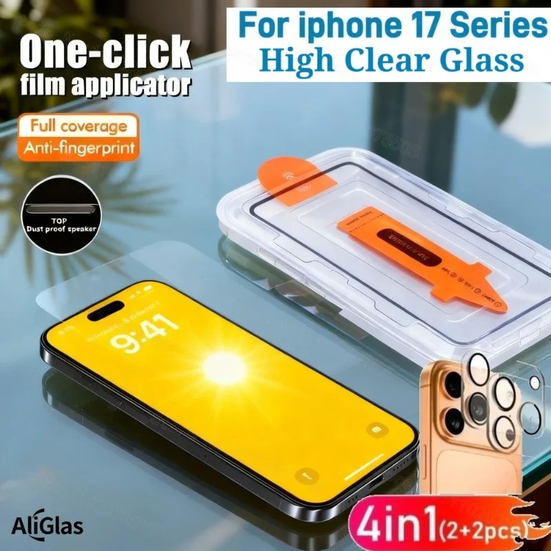 

Закаленное стекло 4 в 1 HD для iPhone 17 16 15 14 Pro Max 13 12 mini Camera Lens Glass для iPhone 13 12 11 Pro 14 15 16 Plus Air