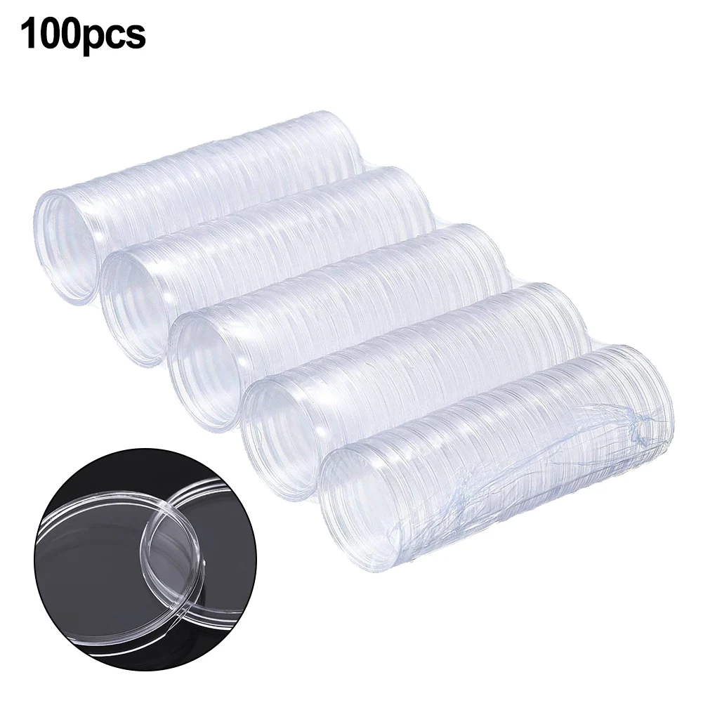 100 Stücke Acryl Klare Münzkapseln Aufbewahrungskoffer Box Halter Für 19mm/24mm/26mm/21mm/22mm/28mm/18mm/20mm/25mm/16mm/40mm/30mm