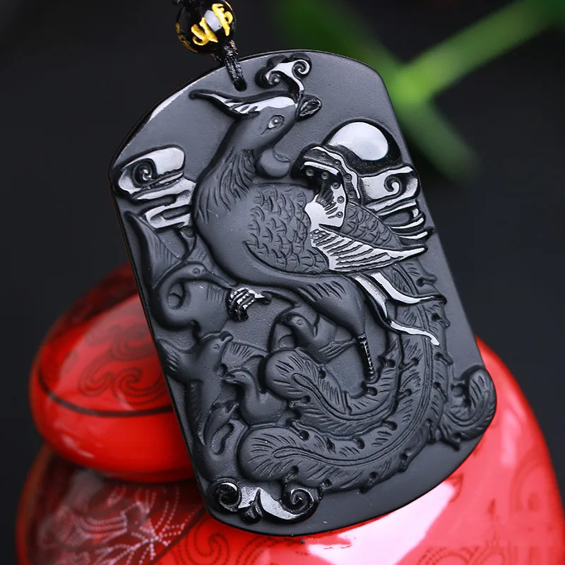 Natural Matte Obsidian Rosefinch Pendant for Men and Women Fengming Nine-day Joker Pendant Jewelry