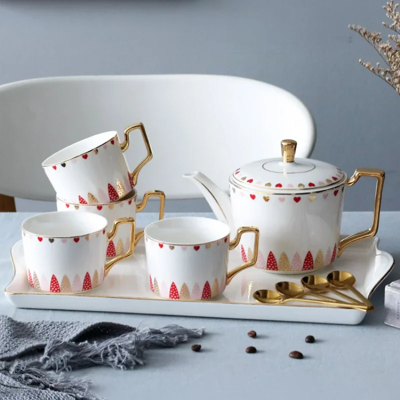 Ins English Flower Tea Afternoon Tea Ceramic Tea Set Creative European Coffee Set Under Glaze Color Craft Coffee Cup and Saucer