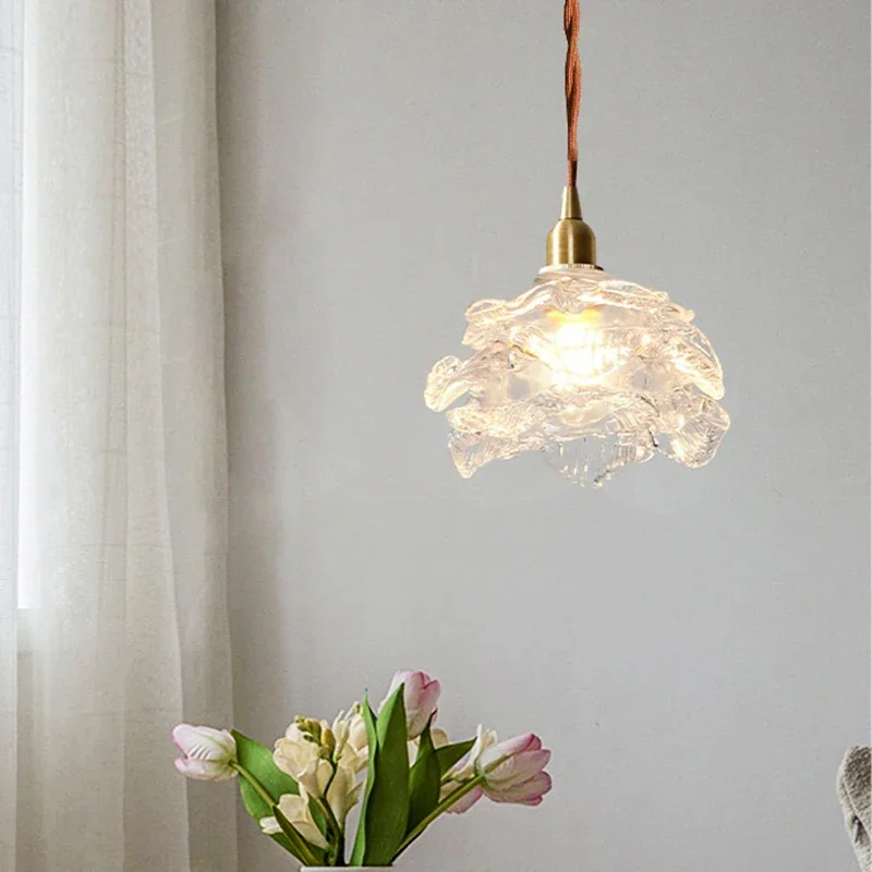 Lustres en verre avec rose blanche, lumière LED, lampes de face en cuivre, veilleuse pour chambre à coucher, salle à manger, décoration de la maison