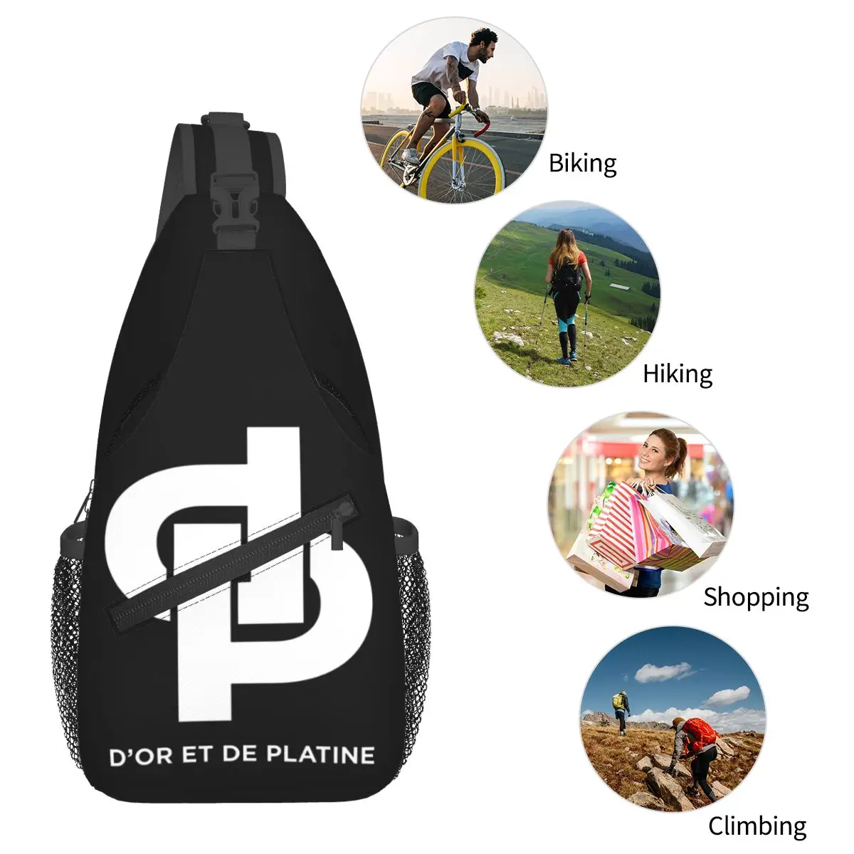 D'or Et De Platine Small Sling Bags Chest Crossbody Shoulder Backpack Outdoor Hiking Daypacks D&P Logo Printed Satchel