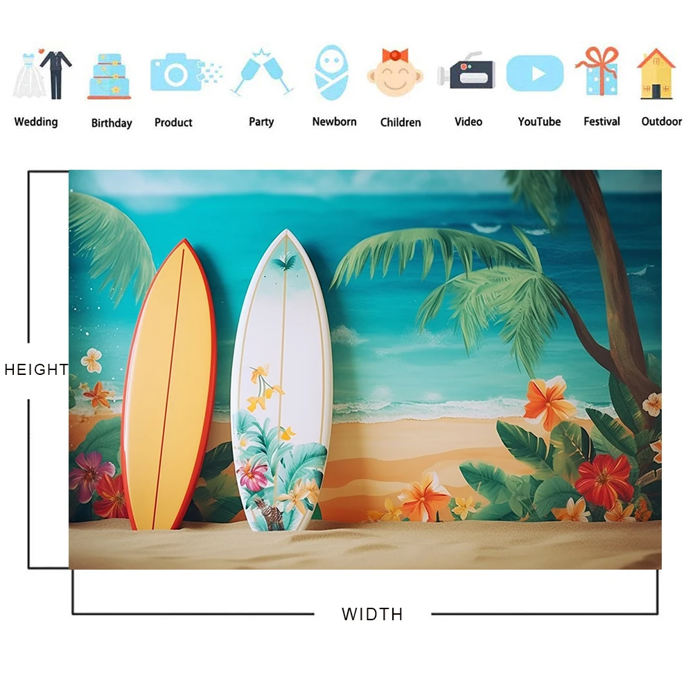 Bonvvie fotografia sfondo Summer Beach tavola da surf Van Palm Tree Holiday Seaside Baby Portrait Background Photocall Photobooth