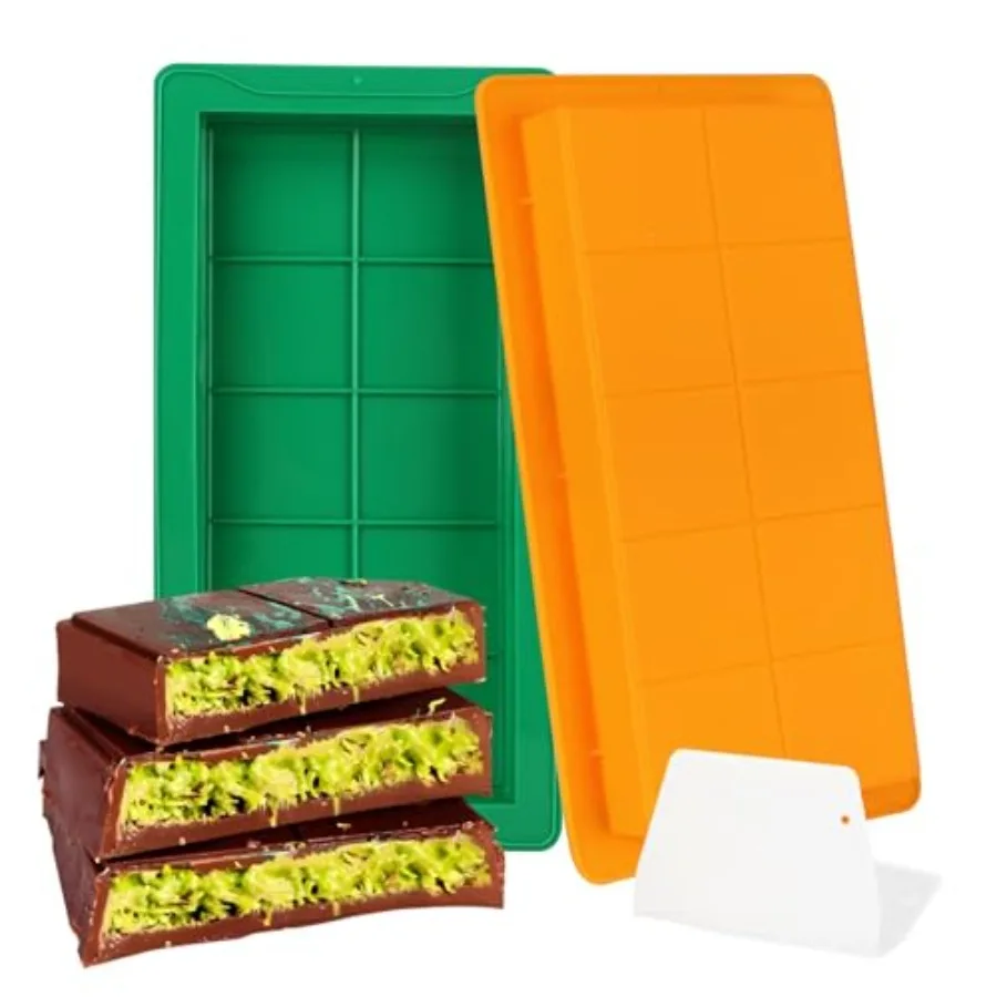 Molde para barra de chocolate Dubai, paquete de 2 profundas con 1 raspador, 1 Ih profundo para llenar Dubai Kfeh, pistacho verde y amarillo
