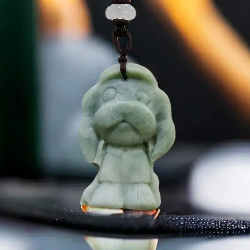 Natürliche echte Jade Hund Anhänger Halskette Luxus Edelsteine Amulett Talismane geschnitzte Schmuck Accessoires Vintage Designer Chinesisch