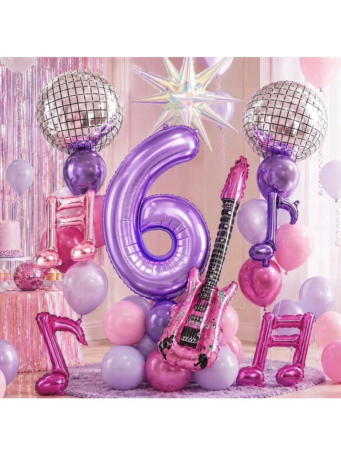 17-teiliges Kpop Geburtstagsdekorations-Set mit Discokugel, Musikgitarre, Ballon, lila Zahlen, Geburtstagsparty-Geschenken und Partyzubehör