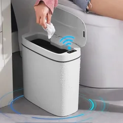 Bathroom Trash Cans Lids Touchless Garbage Can Motion Sensor Waste Bin 14 Litre 3.7 Gallon Automatic Wastebasket for Kitchen