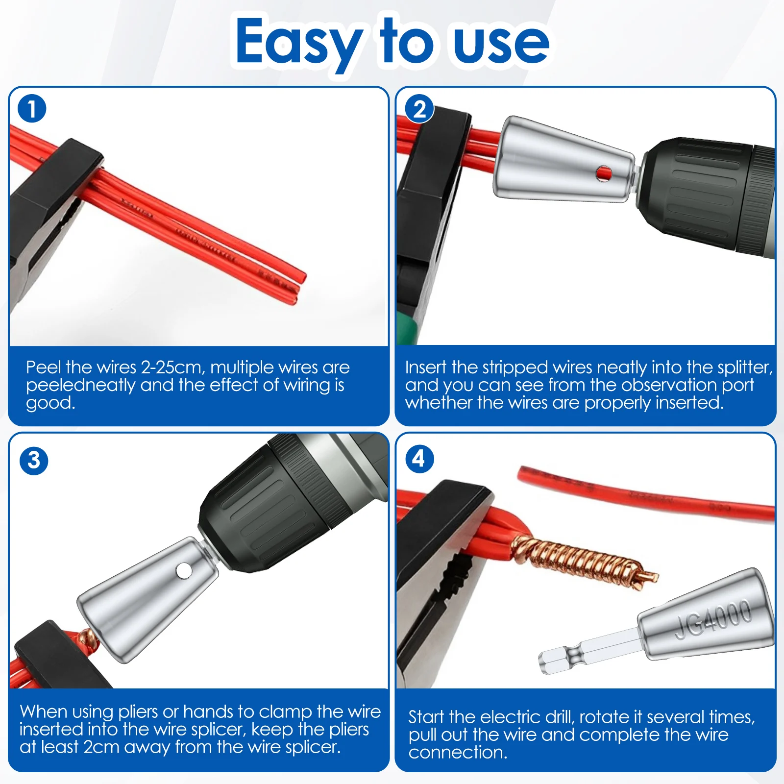 電気ケーブルストリッピングツール、電気ドリルドライバー、クイックワイヤースイベル、巻線コネクタ、ピーラーツール、4個