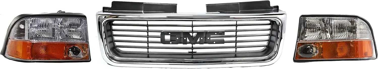 Halogen Headlight Kit with Grille Assembly for Sonoma 1998-2004 SL SLE SLS - Driver and Passenger Side, Includes Bulbs, Left and