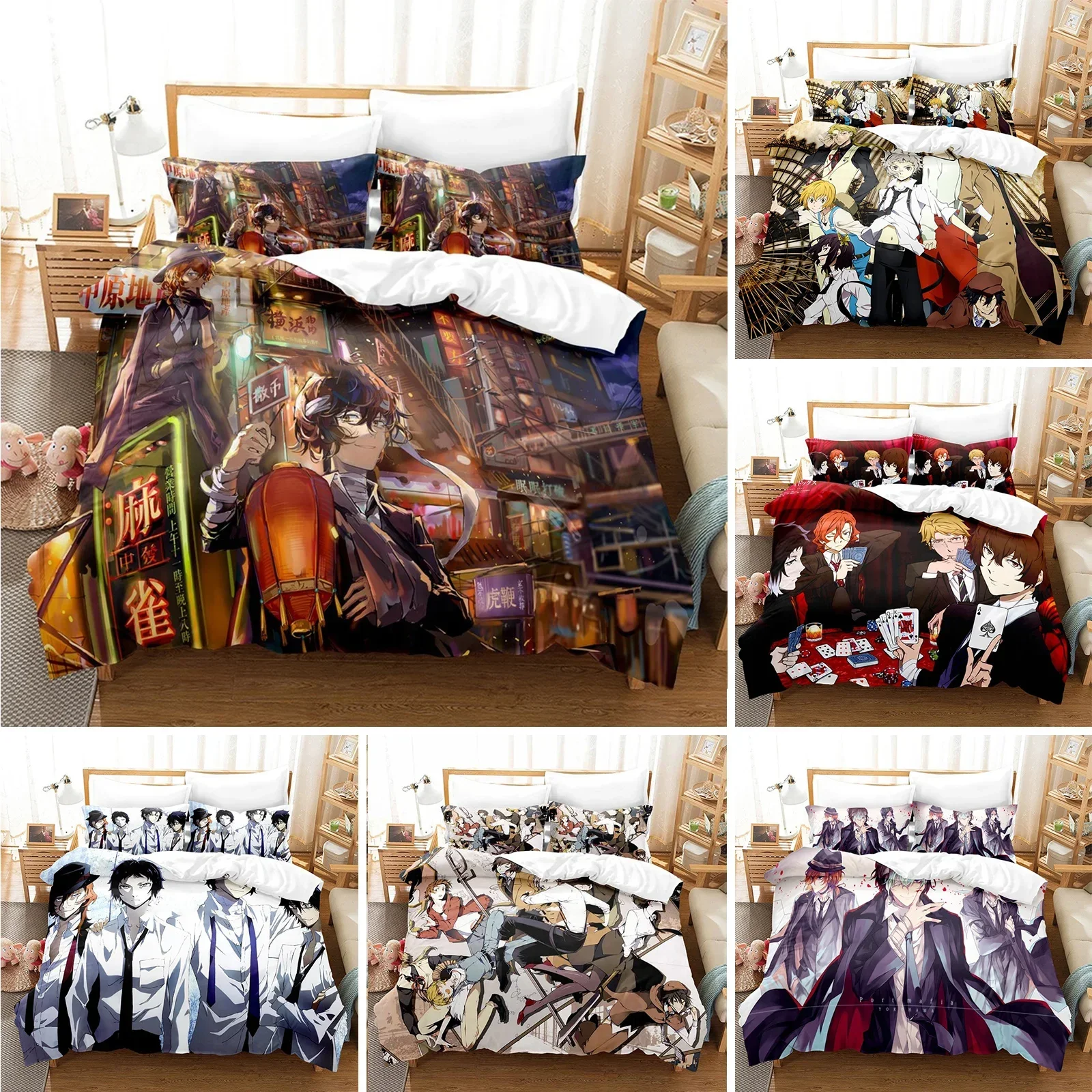 Anime Bungo Stray Dogs Bedding Set Cartoon Duvet Cover And Pillowcases Queen Full Size Kids Gift Decor Home Bedclothes