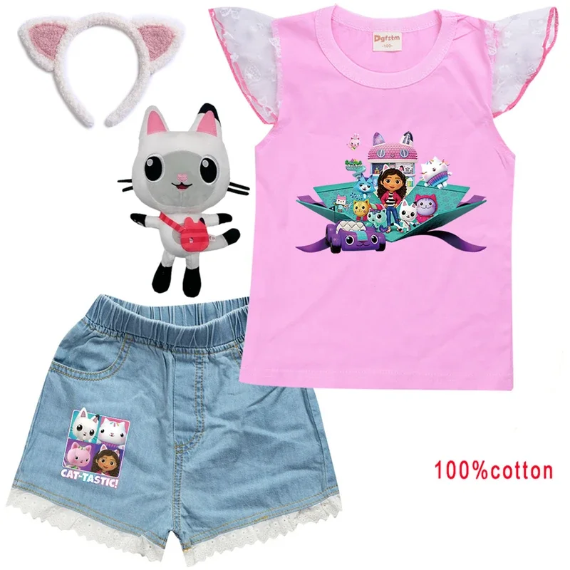 Kids Summer Clothes Girls Casual  Gabby Dollhouse Girls Clothes Vest   Short Outfits For Girls Casual Style Jeans Kids Clothing