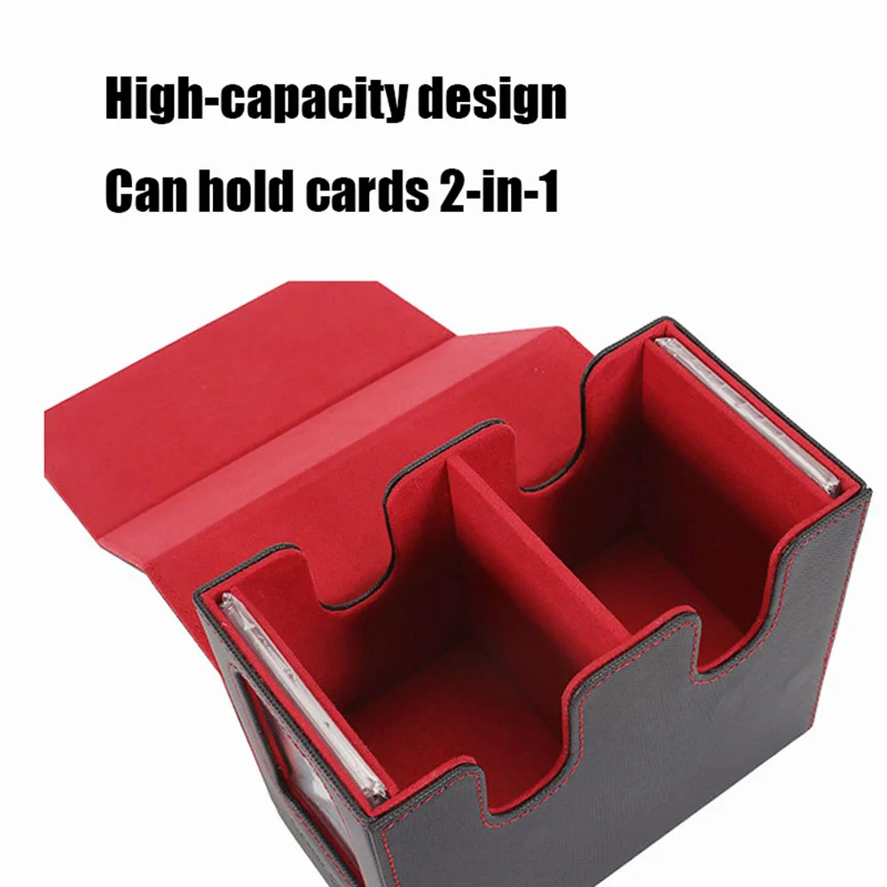 Card Box Large Capacity Hold 260+ Single Sleeved Cards Double Window Concealed Drawer Magnetic Closure Suitable for Game Cards