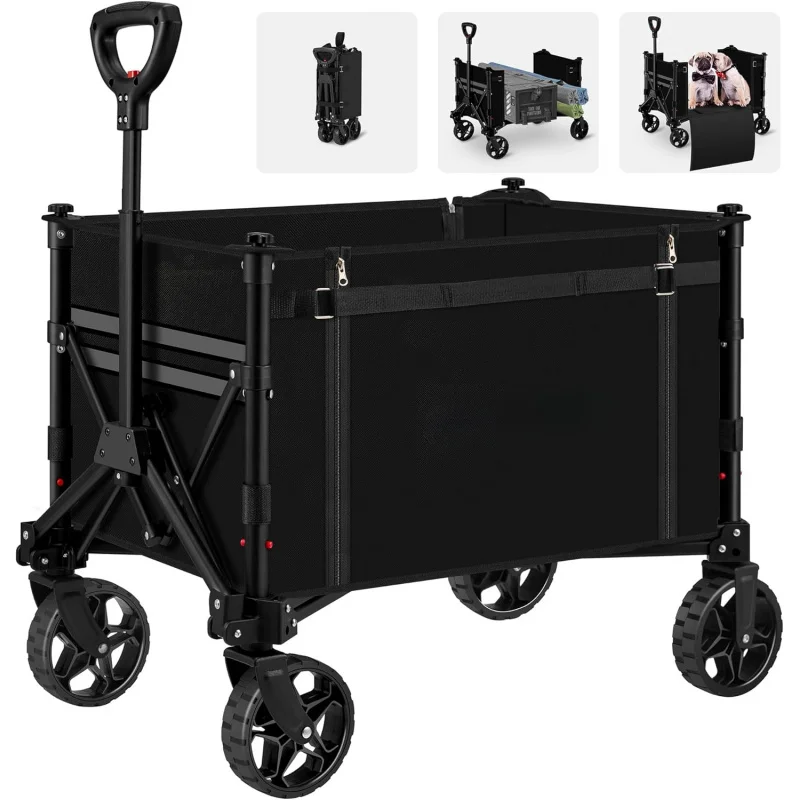 Wagon Cart with Wheels Foldable Wagon Folding Outdoor Utility Wagon Grocery Wagon for Camping Shopping