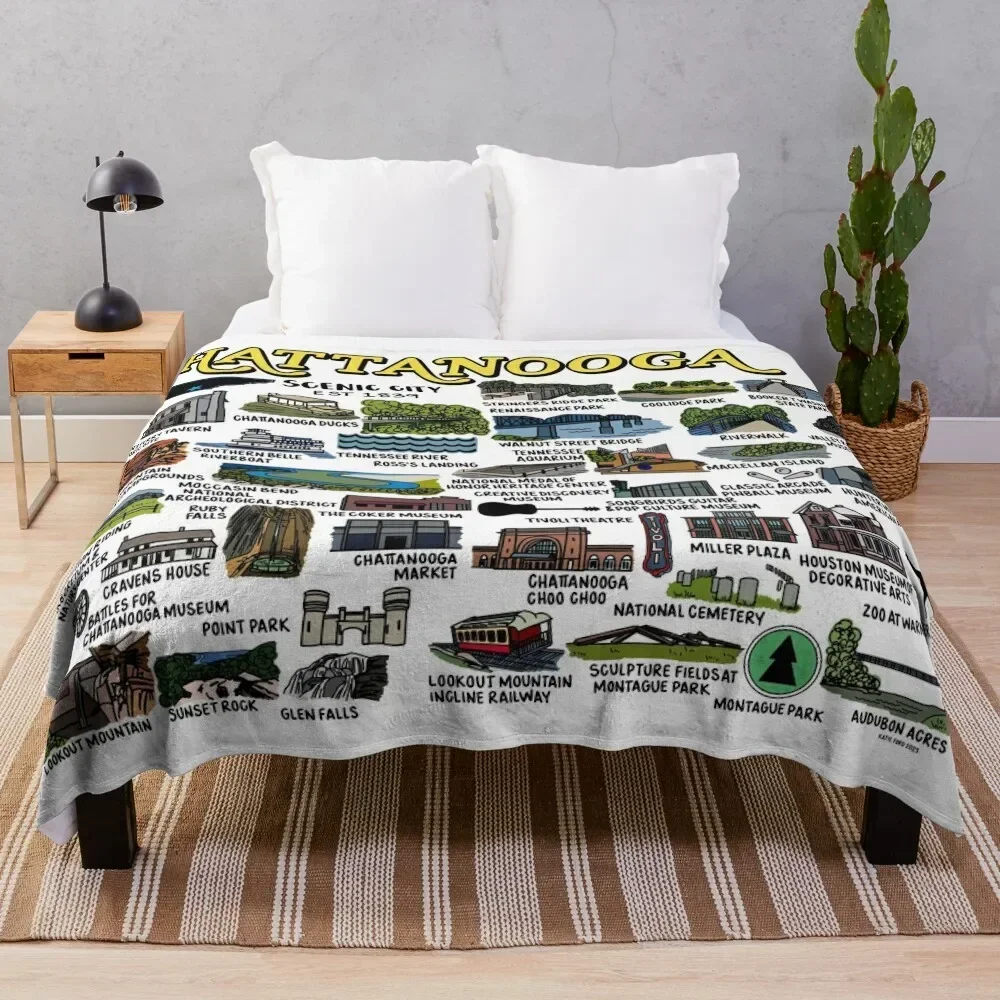 Chattanooga Map Art Throw Blanket Heavy Decorative Beds Blankets