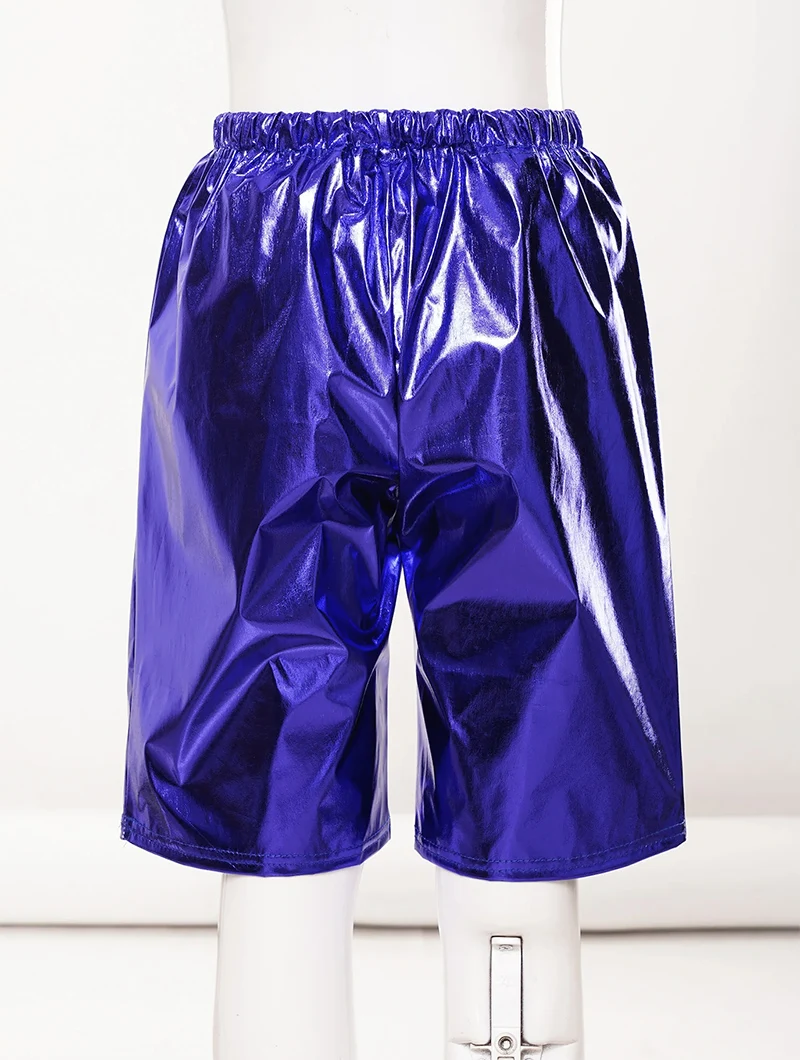 Pantalons métalliques 1/2 pour enfants garçons, shorts de gymnastique brillants, Jazz, Costume Hip Hop pour filles, vêtements de danse de rue, pantalons pour spectacle sur scène de fête