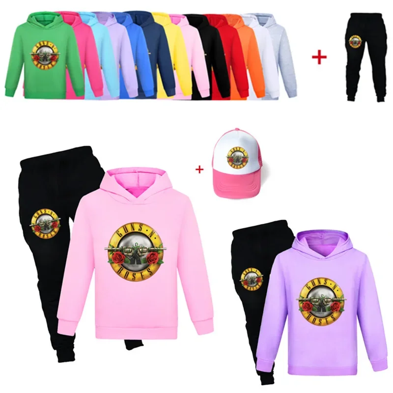 New double spear rose children cosplay clothing set fall baby girls clothes suits printed hoodies T-shirts pants kids set hat