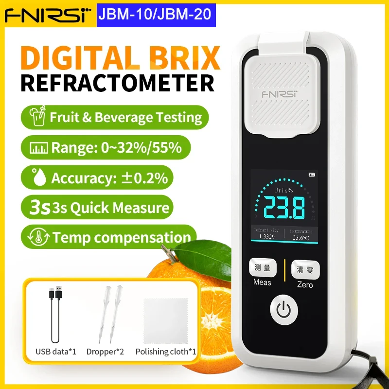 FNIRSI JBM-10/20 Intelligent Sugar Content Meter Digital Brix Refractometer Tool Rechargeable Measure Fruit Juice Beverage Wine