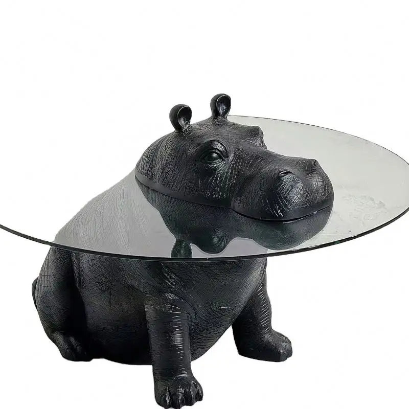 

/2025 New Design Animal Base Coffee Table Glass Fiber Resin Base and Tall Glass Top Coffee Table