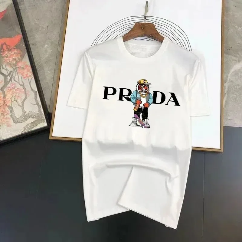 

Summer Cotton T-shirt For Men Tiger Print Solid Color Short Sleeve Tees Unisex Casual Harajuku Y2K Tops Shirts Streetwear Cloth