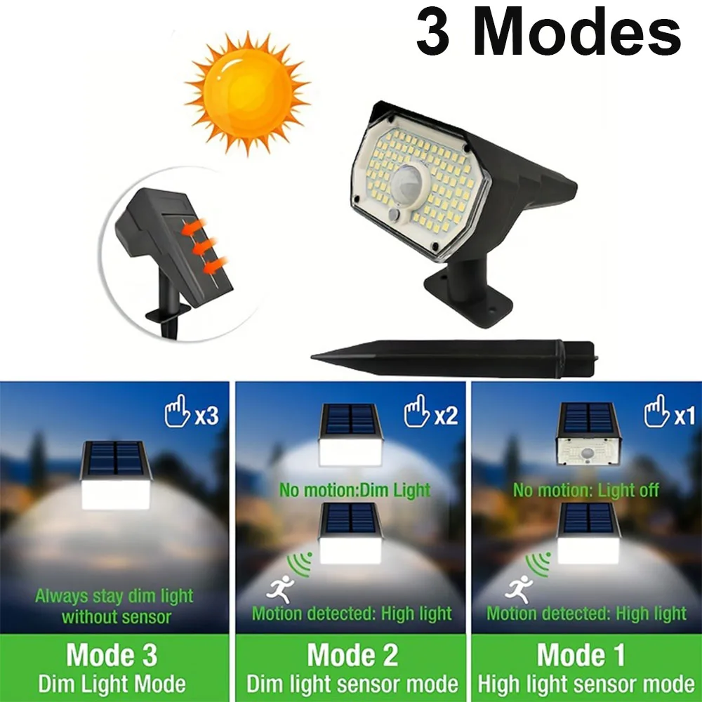 Imagem -04 - Projectores Solares Impermeáveis com Sensor de Movimento Luz ao ar Livre Paisagem do Jardim Lâmpada de Gramado Quintal e Caminho Modos 76led