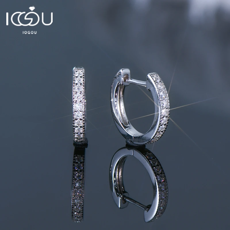 

IOGOU White Gold Silver 925 Hoops Earrings D Color 1.3mm Round Moissanite Small Earring Huggie 2023 Trend Jewelry for Women Gift