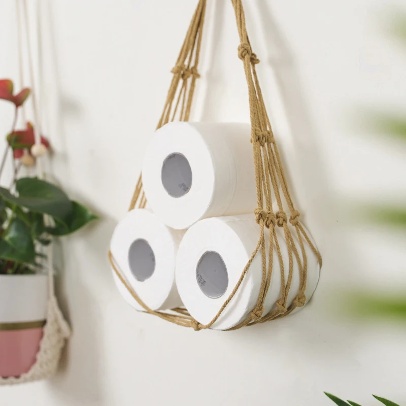 Nordic Hanging Cotton Rope Holder For Toilet Paper Magazine Books Holder Home Hotel Storage Hanging Pocket Rack Bathroom Decor