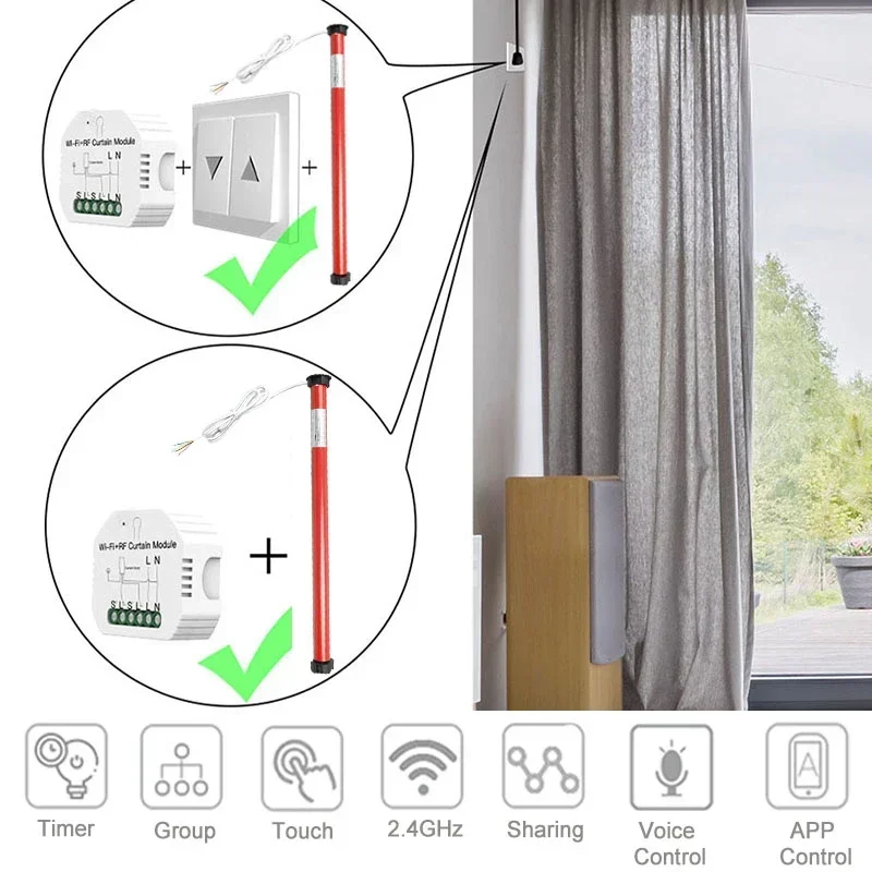 25mm akıllı tübüler motorlu elektrikli stor perde deklanşör perde motoru 38mm tüp Tuya Wifi RF perde anahtarı modülü alexa Google