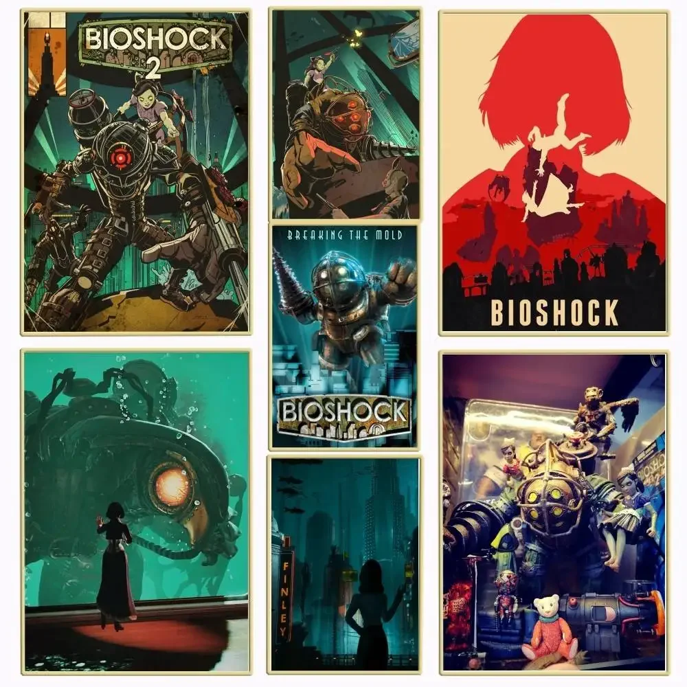 1PC Fanart Game Bioshock Rapture poster Self-adhesive Art Waterproof Paper Sticker Coffee House Bar Room Wall Decor
