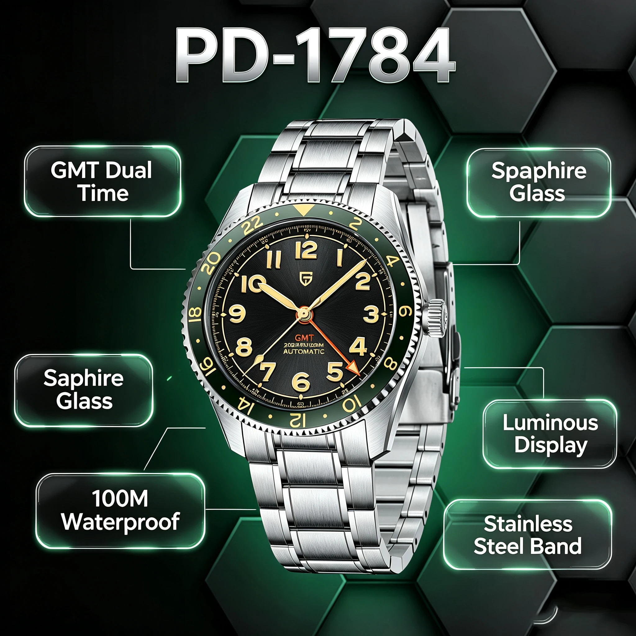 PAGANI DESIGN GMT – montre automatique pour hommes, 40MM, cadran Vintage, saphir, étanche à 200M, lumineuse, en acier inoxydable, mécanique