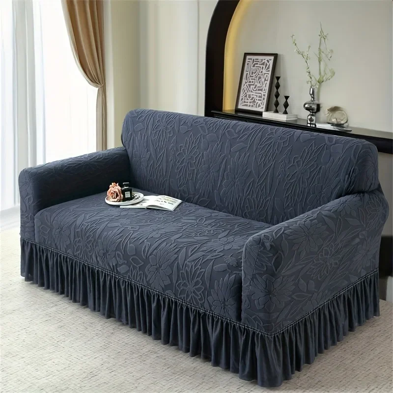 1pc Luxury Jacquard Sofa Cover with Ruffle Non-Slip Dustproof for 1-4 Seater Sofa Machine Washable All-Season Home Decorations