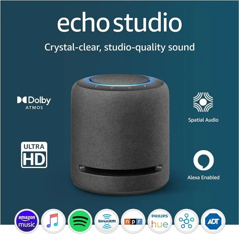 Echo Studio | Our best-sounding smart speaker ever - With Dolby Atmos, spatial audio processing technology, and Alexa | Charcoal