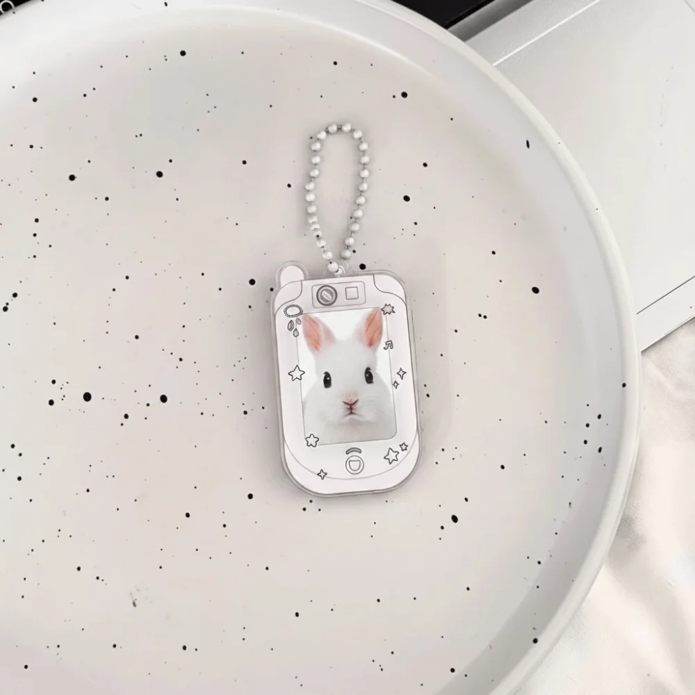 Transparent Acrylic Card Holder 3 Inch Kawaii Photo Card Holder Mobile Shape Keychain Pendant ID Badge Holder