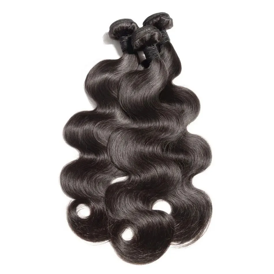 Extensiones de cabello humano ondulado para mujeres negras, mechones de cabello Natural negro, 1/3/4 unidades