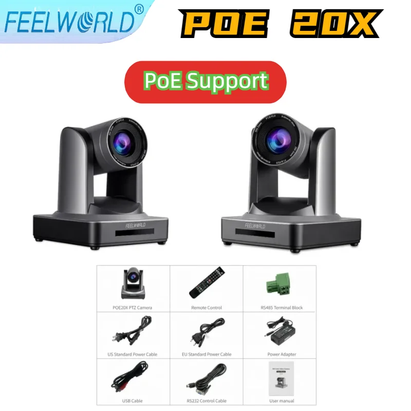 FEELWORLD POE20X Webcam HD Autofocus Meetings Video PTZ Camera Multiple Video Output 1080P60fps 20X Optical Zoom Remote Control