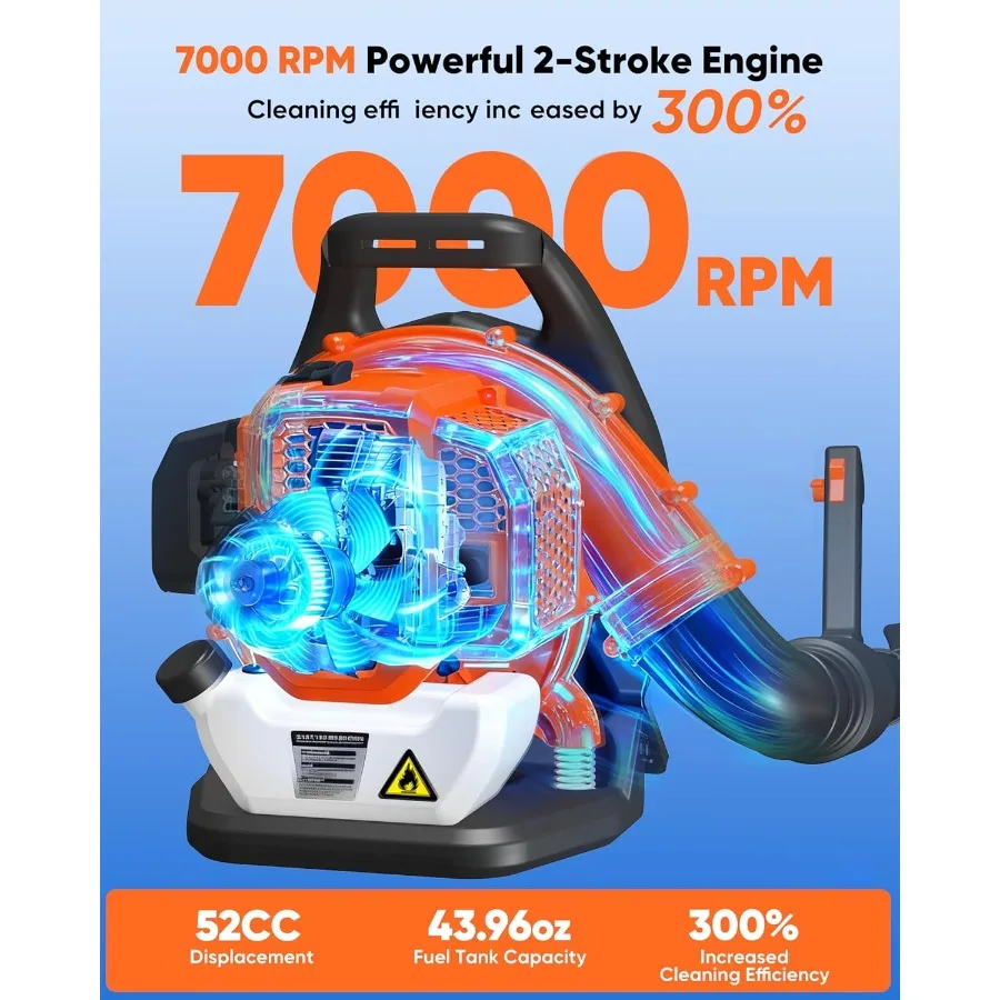 حقيبة ظهر منفاخ أوراق الغاز 52cc مع 564 CFM و216 MPH أداء نظام تسخير مريح لتشغيل مريح منخفض فيبرا