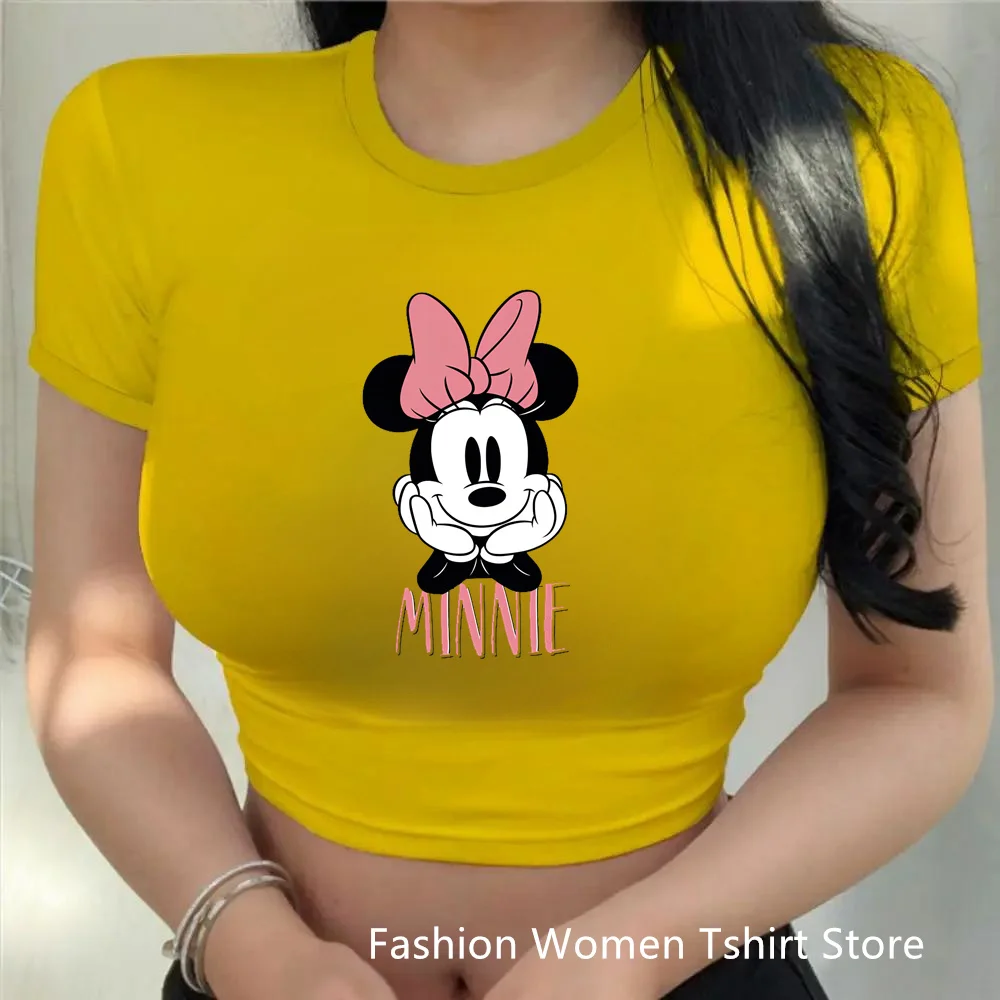 2024 seksowne miki krótki Top Minnie Mouse Y2k nadruk koszulki odzież damska Slim Fit damska koszulka Disney stylowe topy